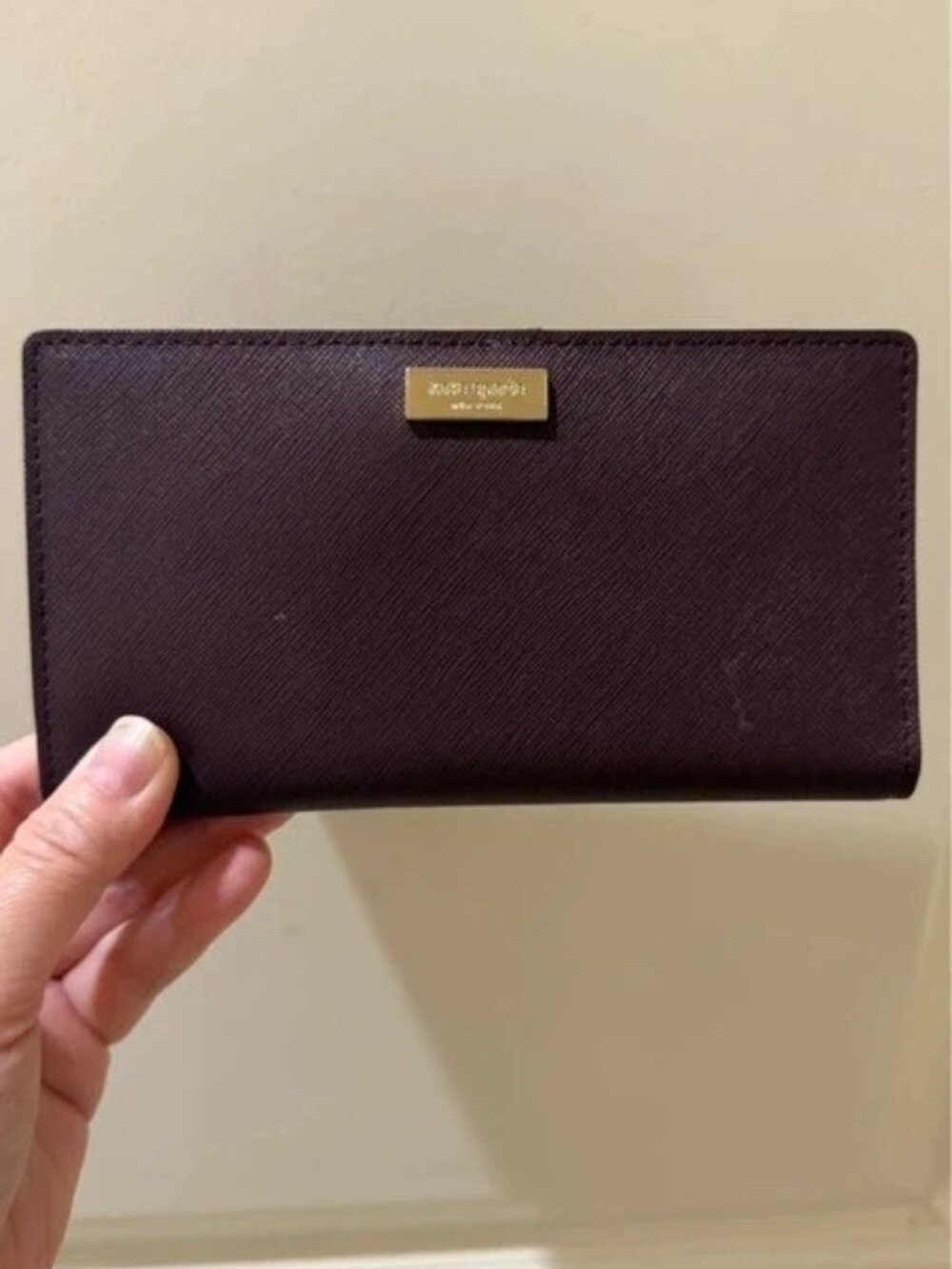 kate spade Deep Burgundy Saffiano Leather Long Wallet with Gold Plaque